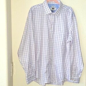 JOSEPH ABBOUD Heritage Non-Iron Button Down Dress Shirt, XXL, White Plaid, NWT